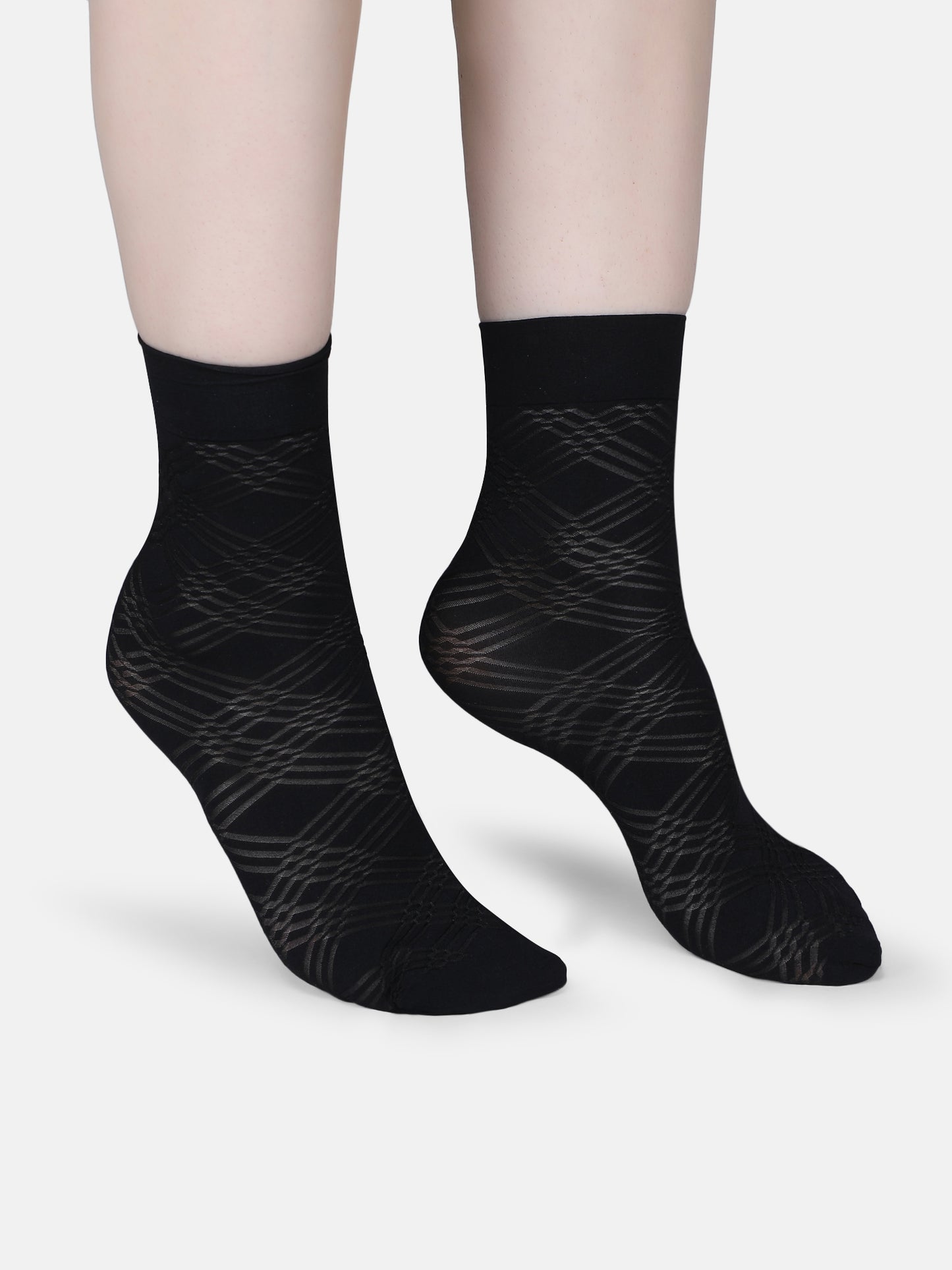 Women Opaque Nylon Ankle Length Socks Without Thumb Stylish Mix Pattern, Soft, Durable & Stretchable Everyday Wear (Black/Skin)