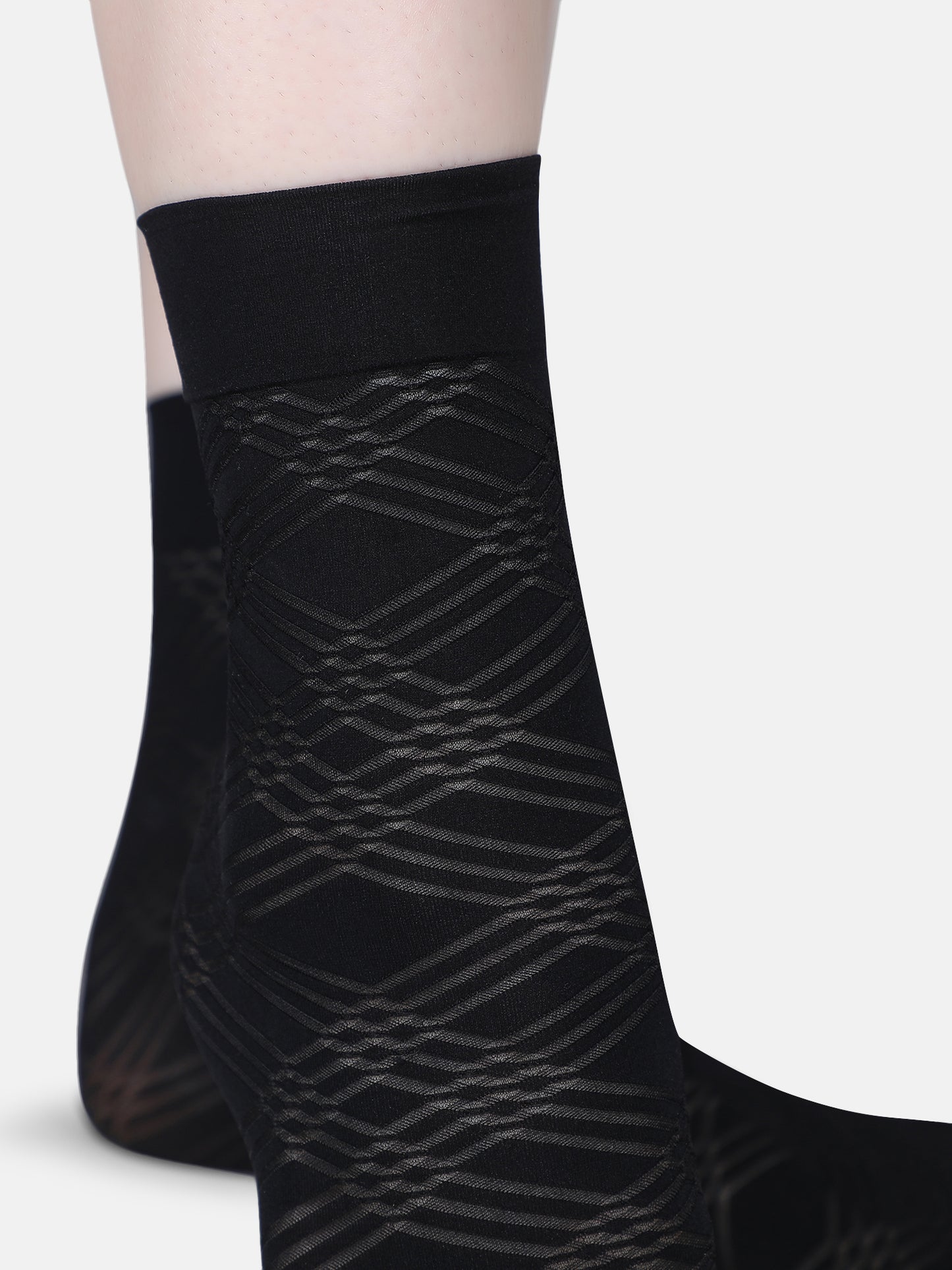Women Opaque Nylon Ankle Length Socks Without Thumb Stylish Mix Pattern, Soft, Durable & Stretchable Everyday Wear (Black/Skin)