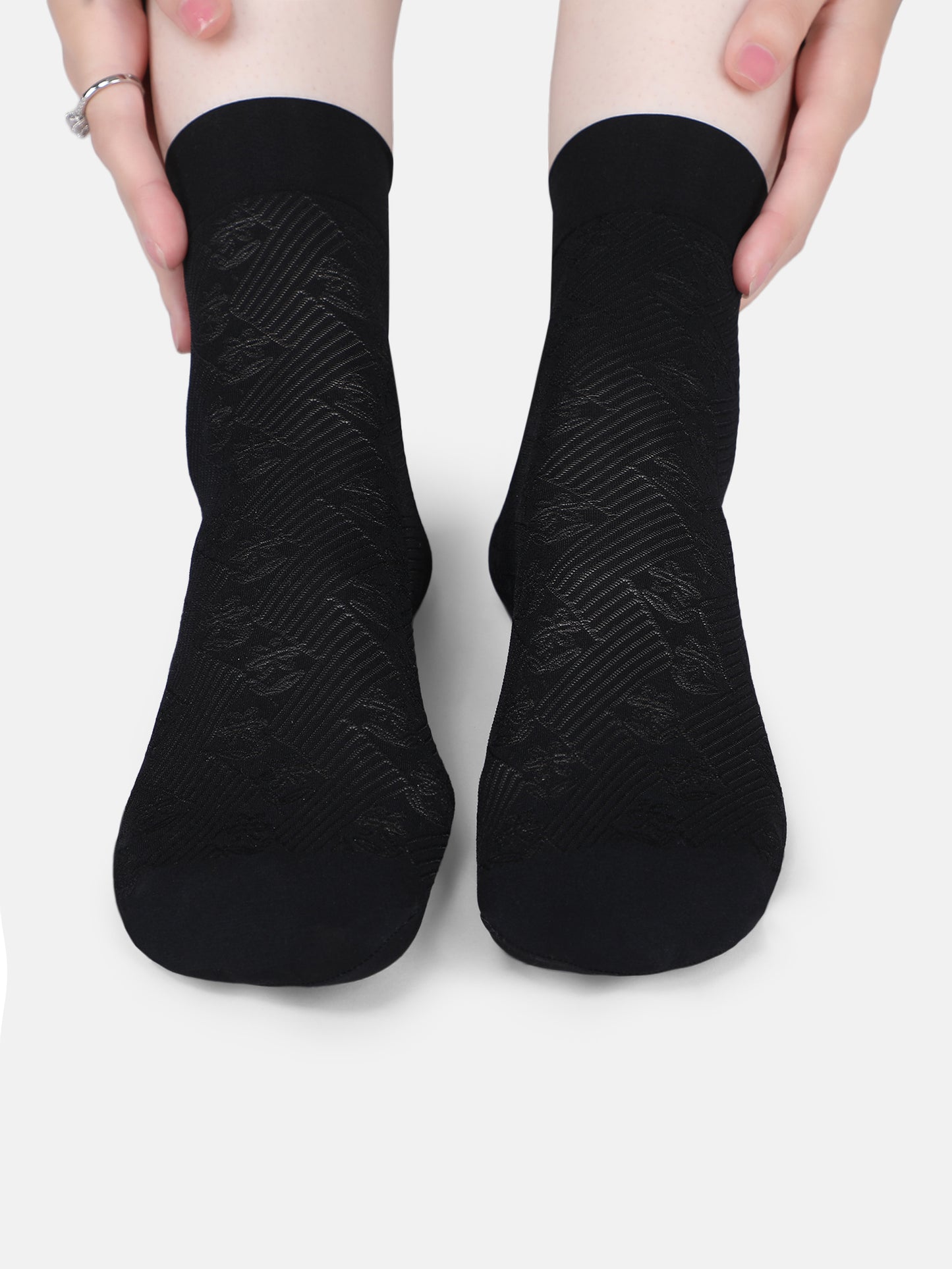 Women Opaque Nylon Ankle Length Socks Without Thumb Soft, Stretchable & Durable Mix Pattern Everyday Wear (Black/Skin)