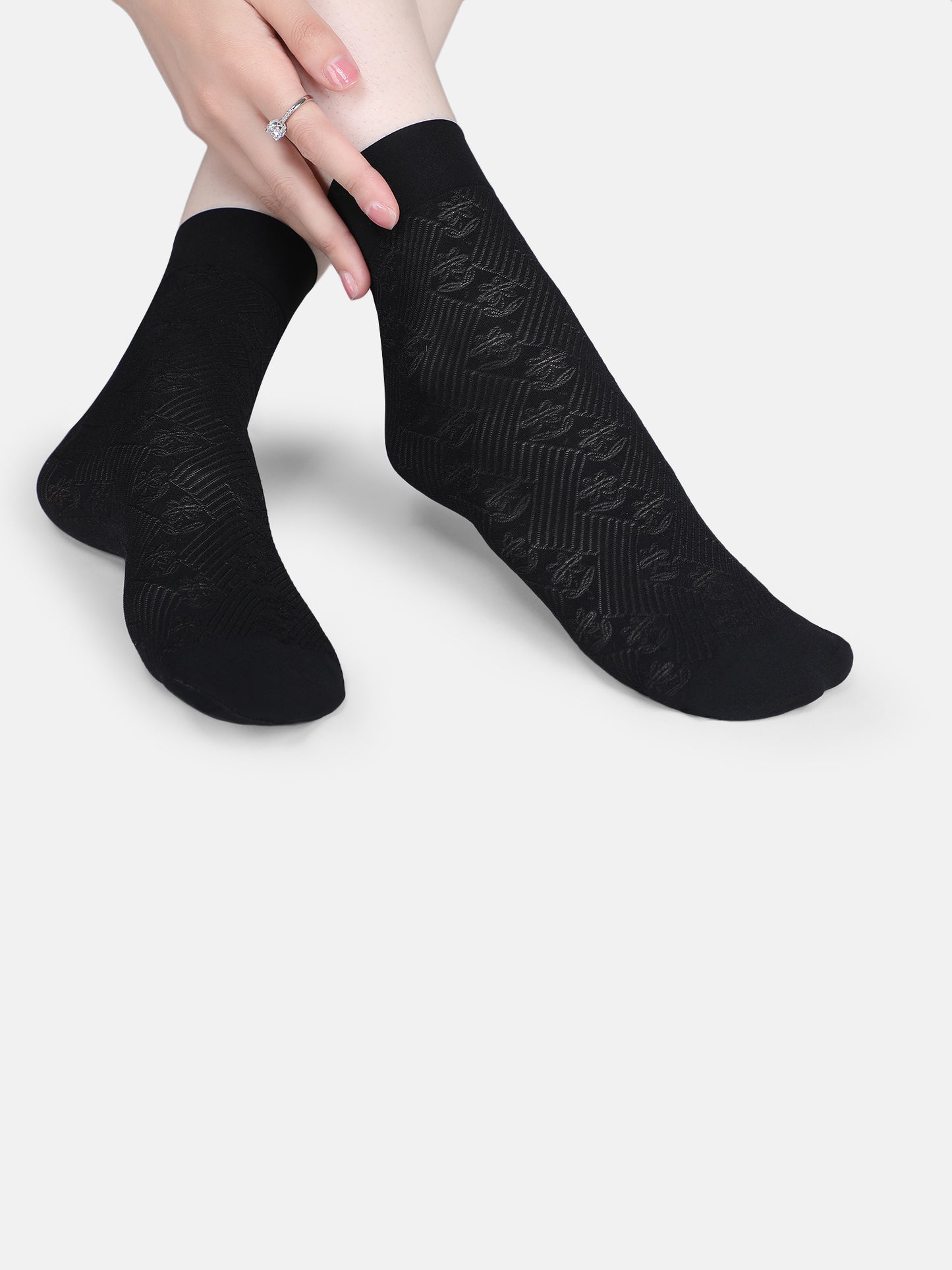 Women Opaque Nylon Ankle Length Socks Without Thumb Soft, Stretchable & Durable Mix Pattern Everyday Wear (Black/Skin)