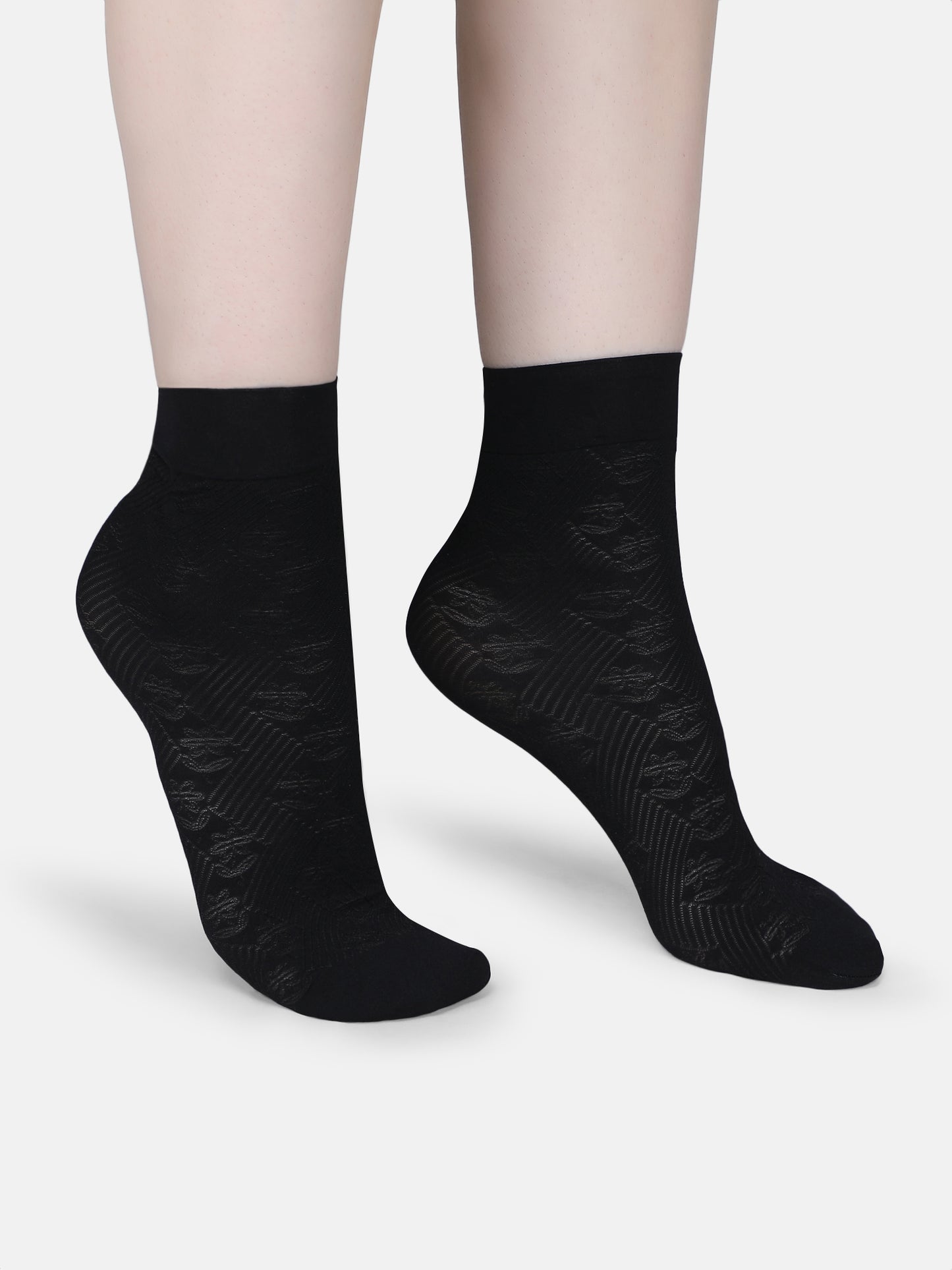 Women Opaque Nylon Ankle Length Socks Without Thumb Soft, Stretchable & Durable Mix Pattern Everyday Wear (Black/Skin)