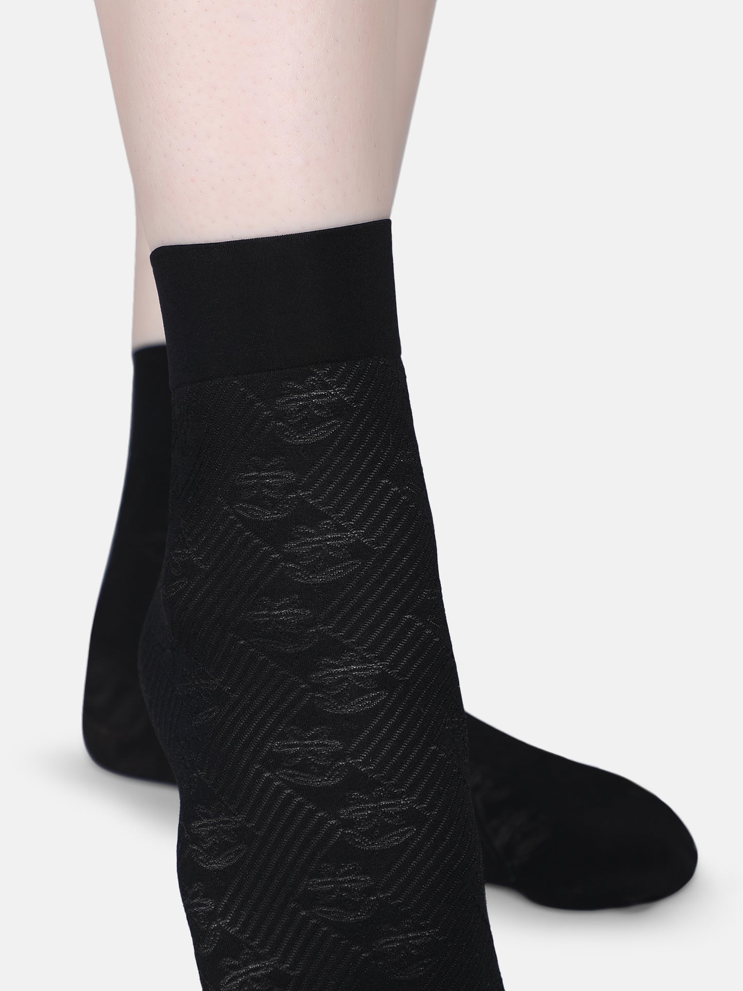 Women Opaque Nylon Ankle Length Socks Without Thumb Soft, Stretchable & Durable Mix Pattern Everyday Wear (Black/Skin)