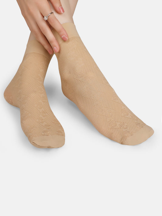 Women Opaque Nylon Ankle Length Socks Without Thumb Soft, Stretchable & Durable Mix Pattern Everyday Wear (Black/Skin)