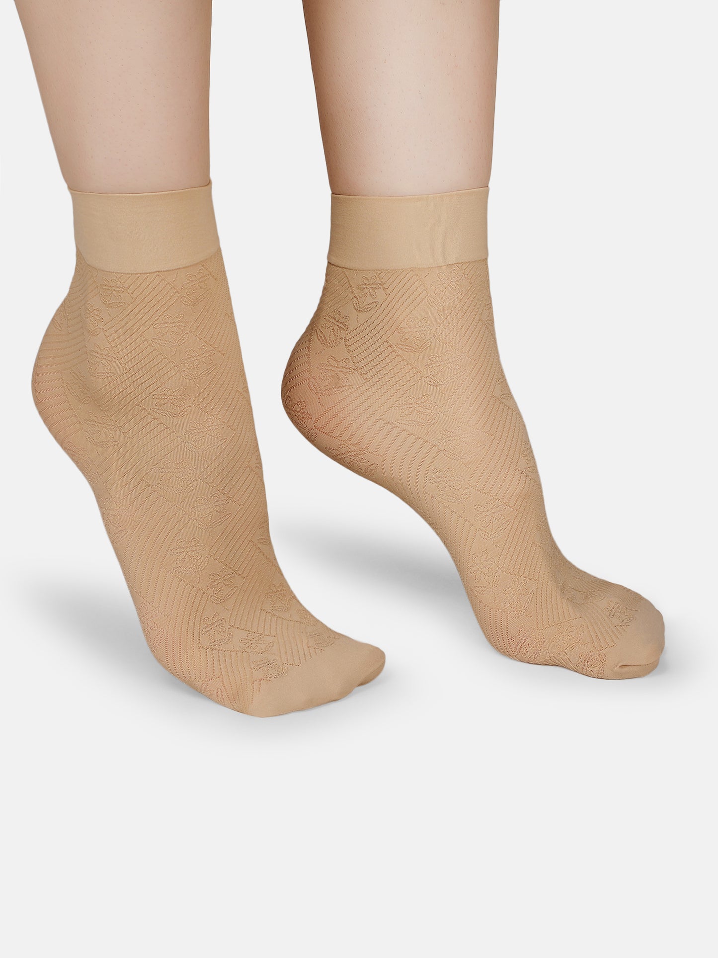 Women Opaque Nylon Ankle Length Socks Without Thumb Soft, Stretchable & Durable Mix Pattern Everyday Wear (Black/Skin)