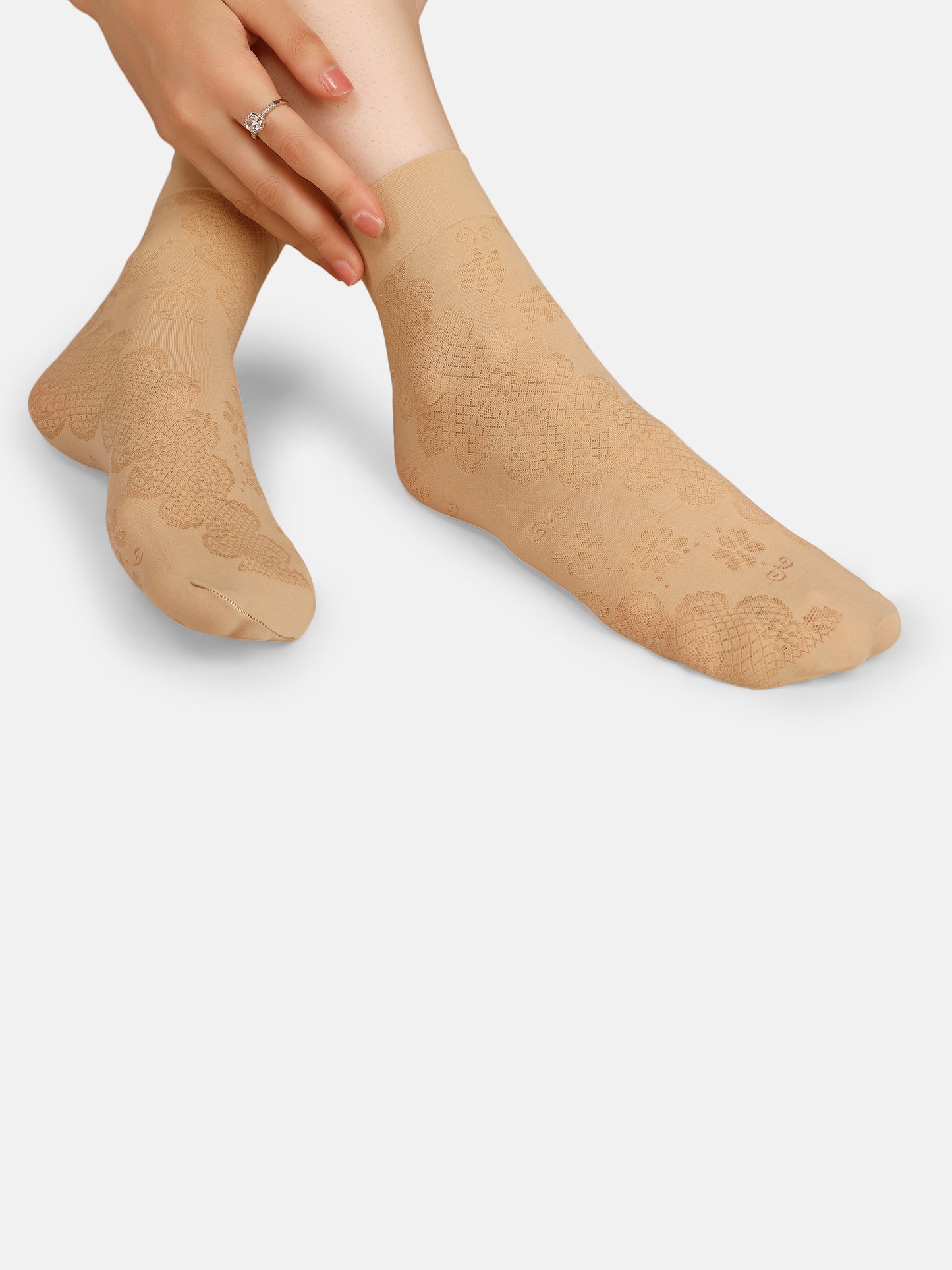 Women Nylon Opaque Ankle Length Socks Without Thumb, Mix Pattern Soft & Stretchable (Black/Skin)