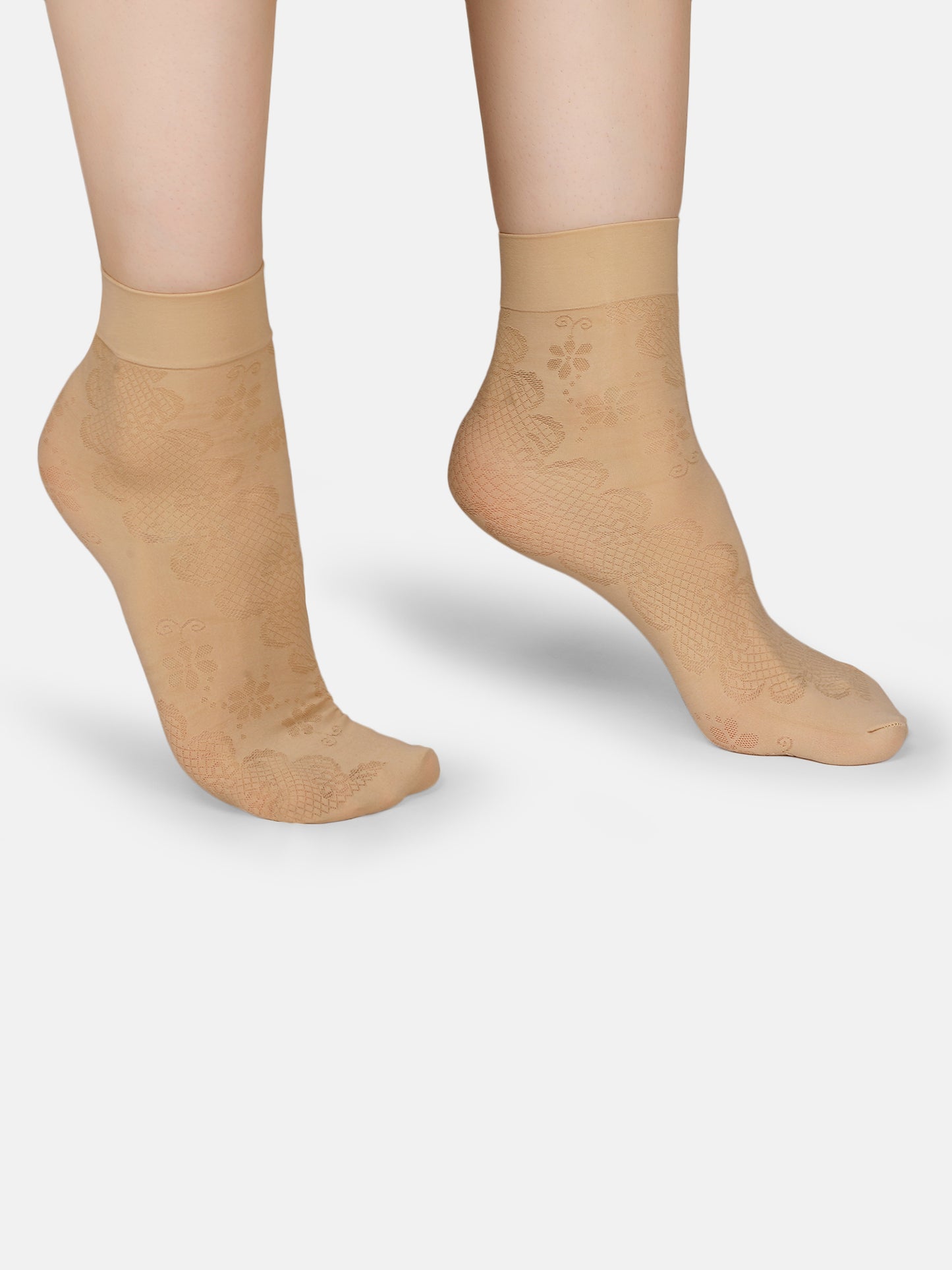 Women Nylon Opaque Ankle Length Socks Without Thumb, Mix Pattern Soft & Stretchable (Black/Skin)