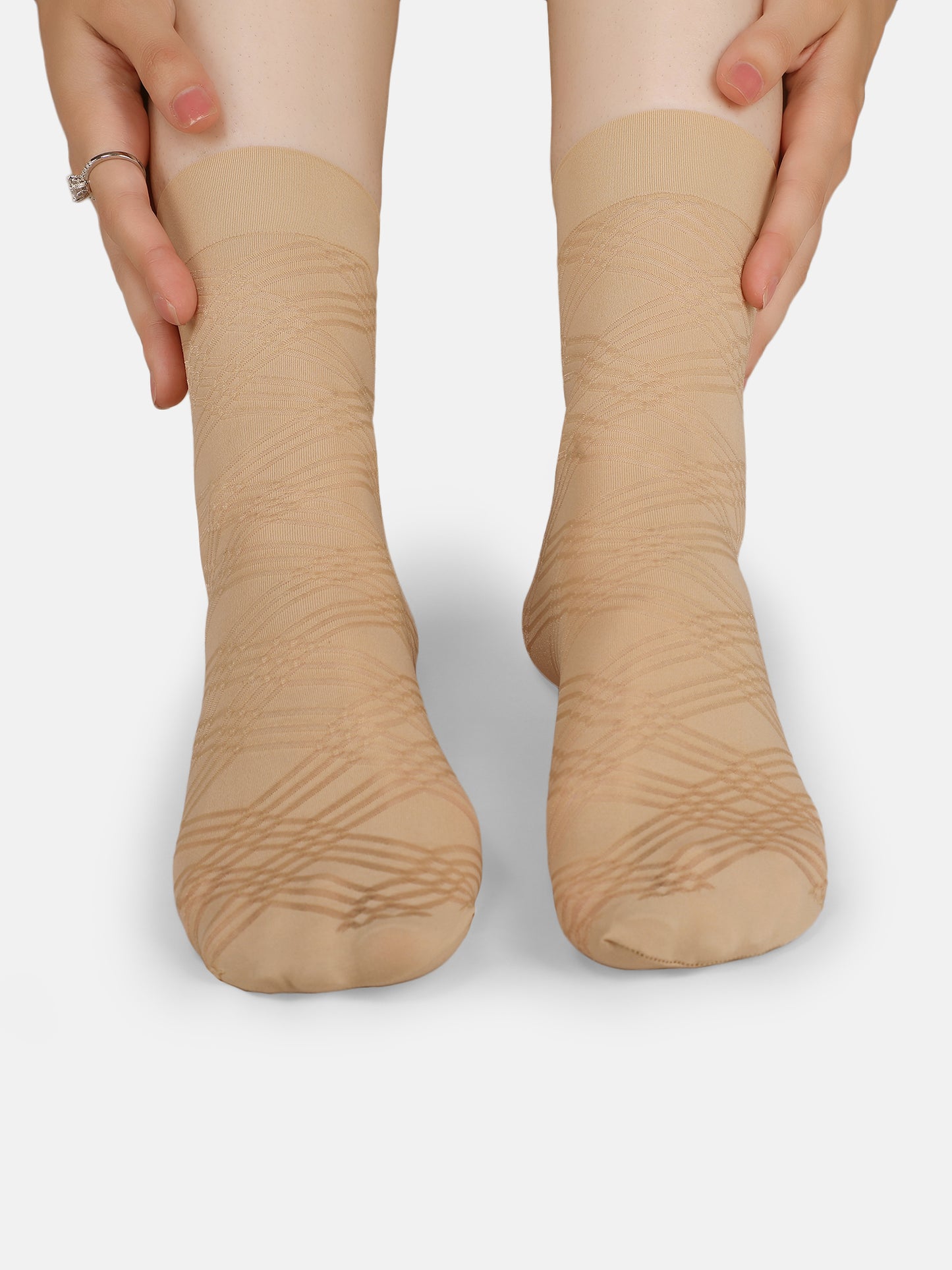Women Opaque Nylon Ankle Length Socks Without Thumb Stylish Mix Pattern, Soft, Durable & Stretchable Everyday Wear (Black/Skin)