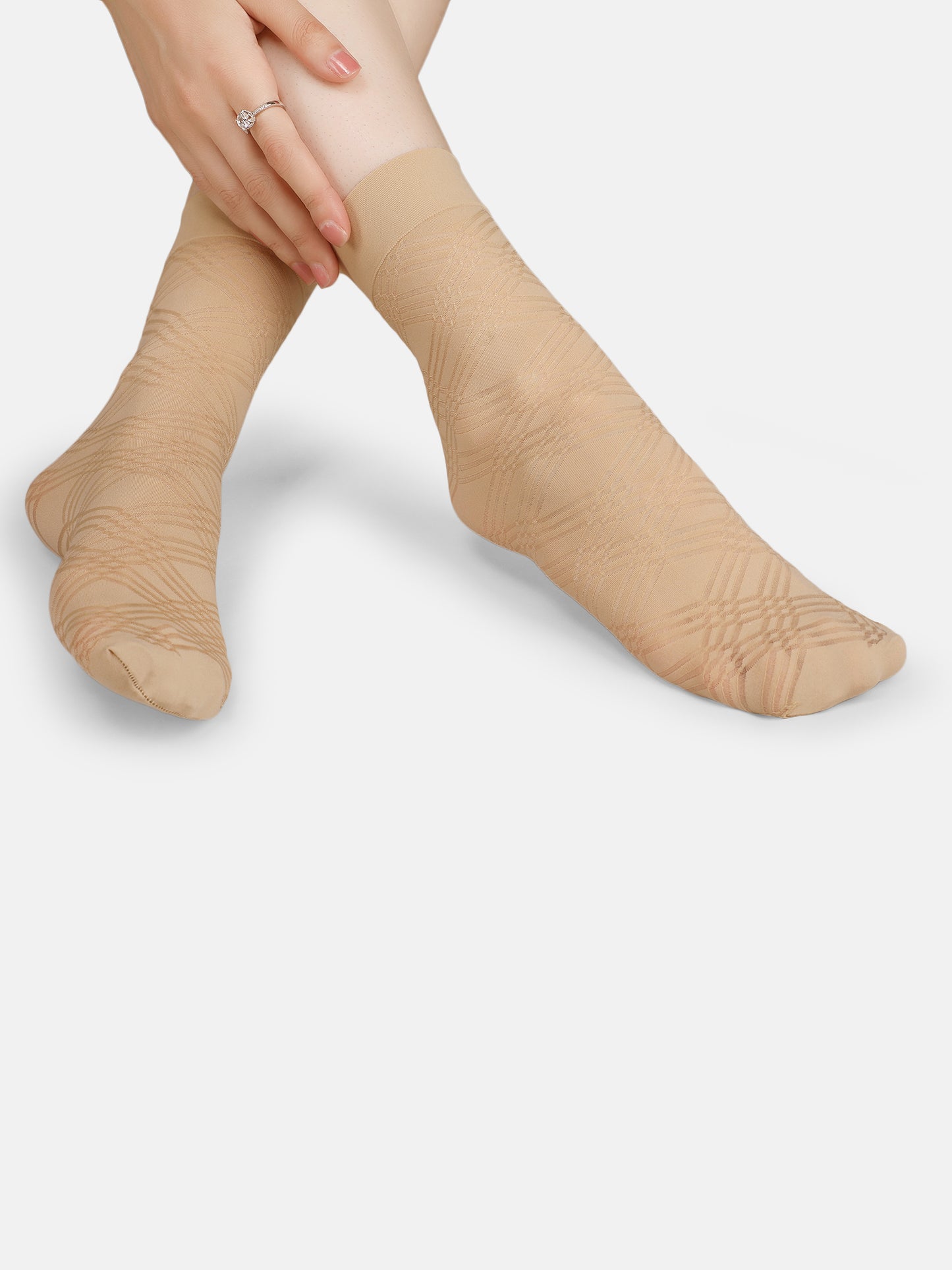Women Opaque Nylon Ankle Length Socks Without Thumb Stylish Mix Pattern, Soft, Durable & Stretchable Everyday Wear (Black/Skin)