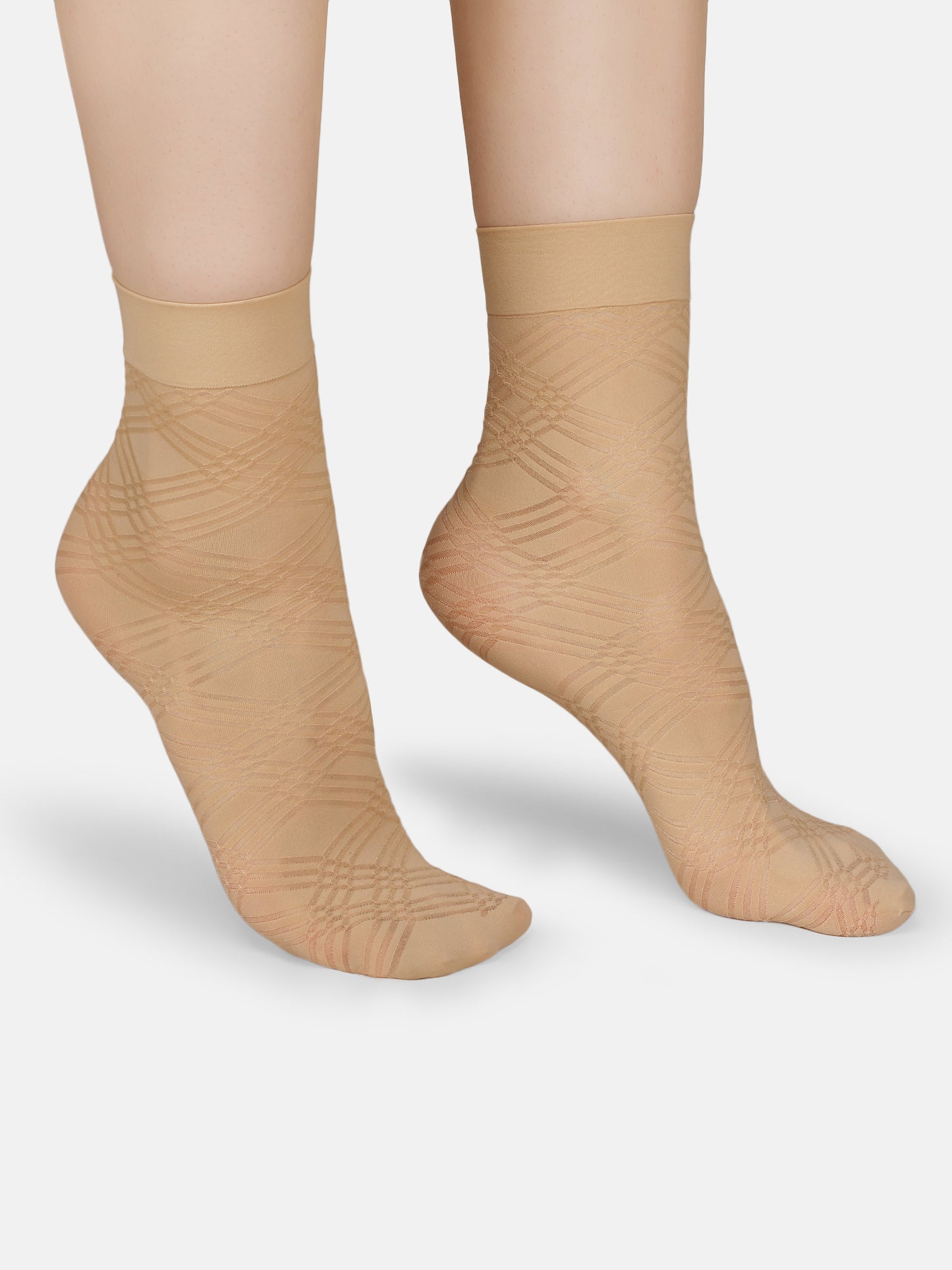 Women Opaque Nylon Ankle Length Socks Without Thumb Stylish Mix Pattern, Soft, Durable & Stretchable Everyday Wear (Black/Skin)