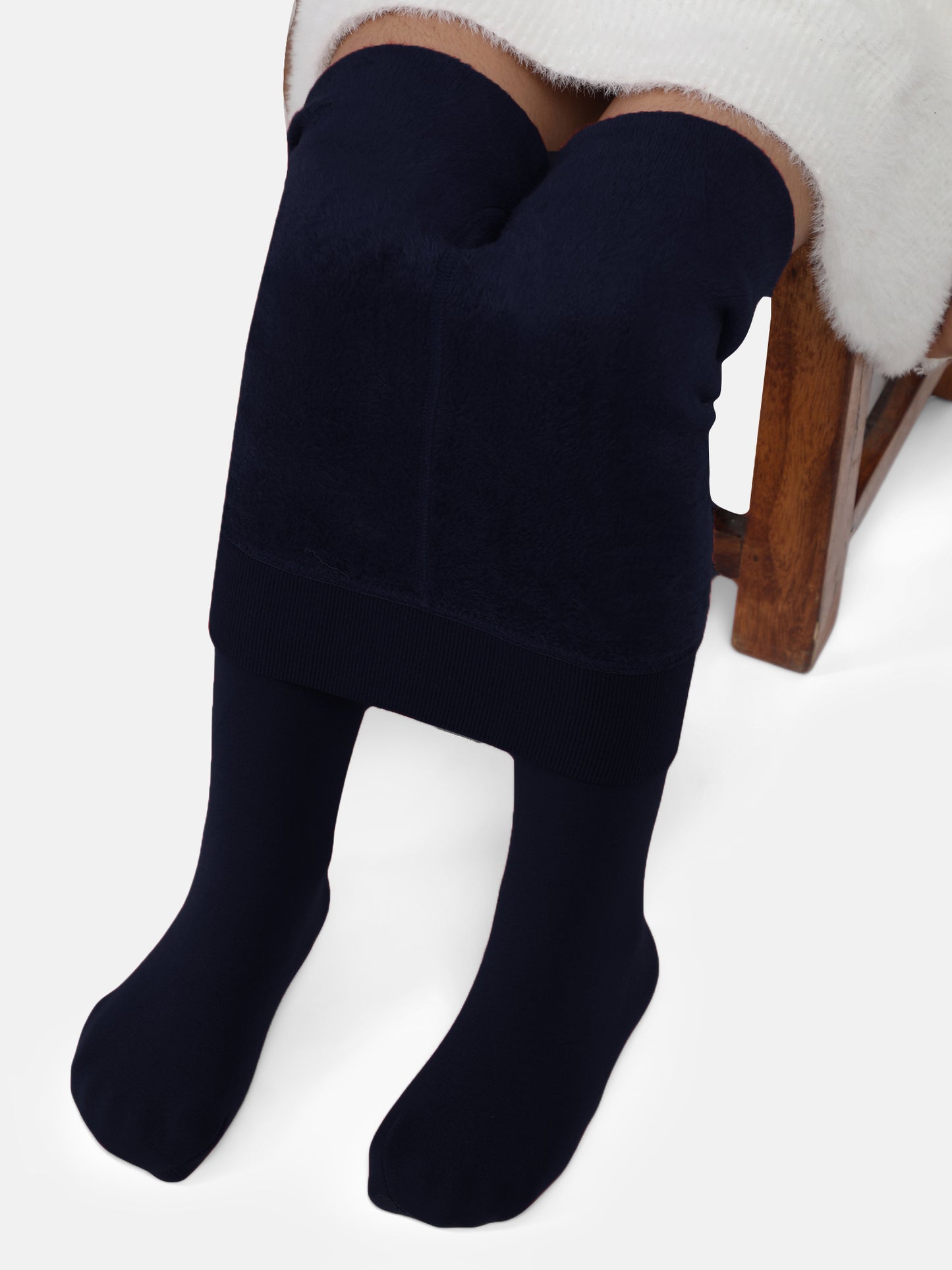 Girls Winter Fur Stockings - Navy Blue