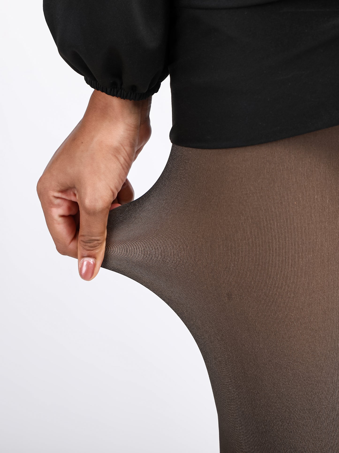 Dual Tone Fleece Pantyhose-Black