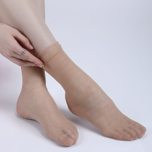 Stripe Pattern Sheer Ankle Socks-Skin