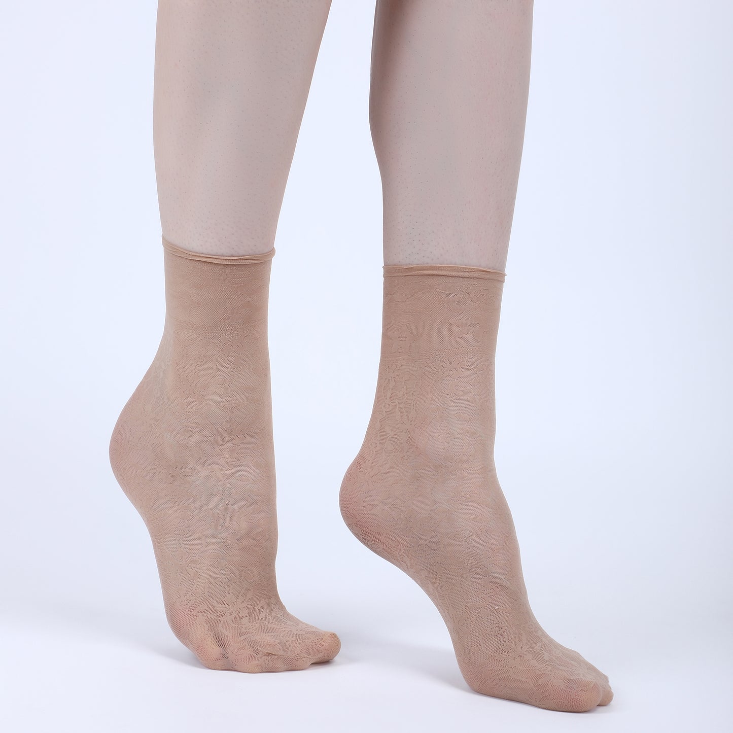 Floral Pattern Sheer Ankle Socks-Skin