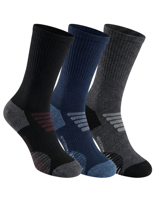NEXT2SKIN Men Terry Half Crew Length Breathable Cotton Blend Socks (Multicolor) Pack of 3