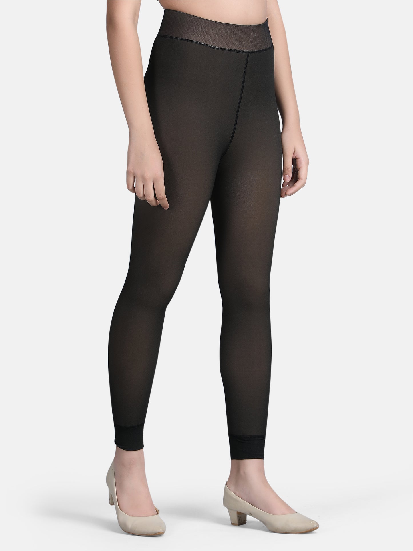 Dual Tone Fleece Footless Tights-Black