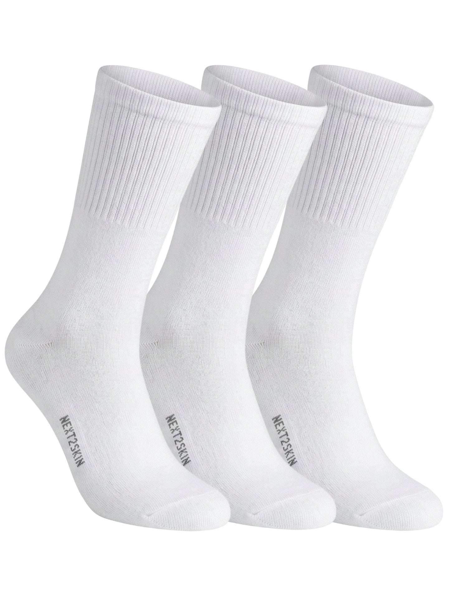 NEXT2SKIN Men Terry Full Crew Length Breathable Cotton Blend Socks (White) Pack of 3