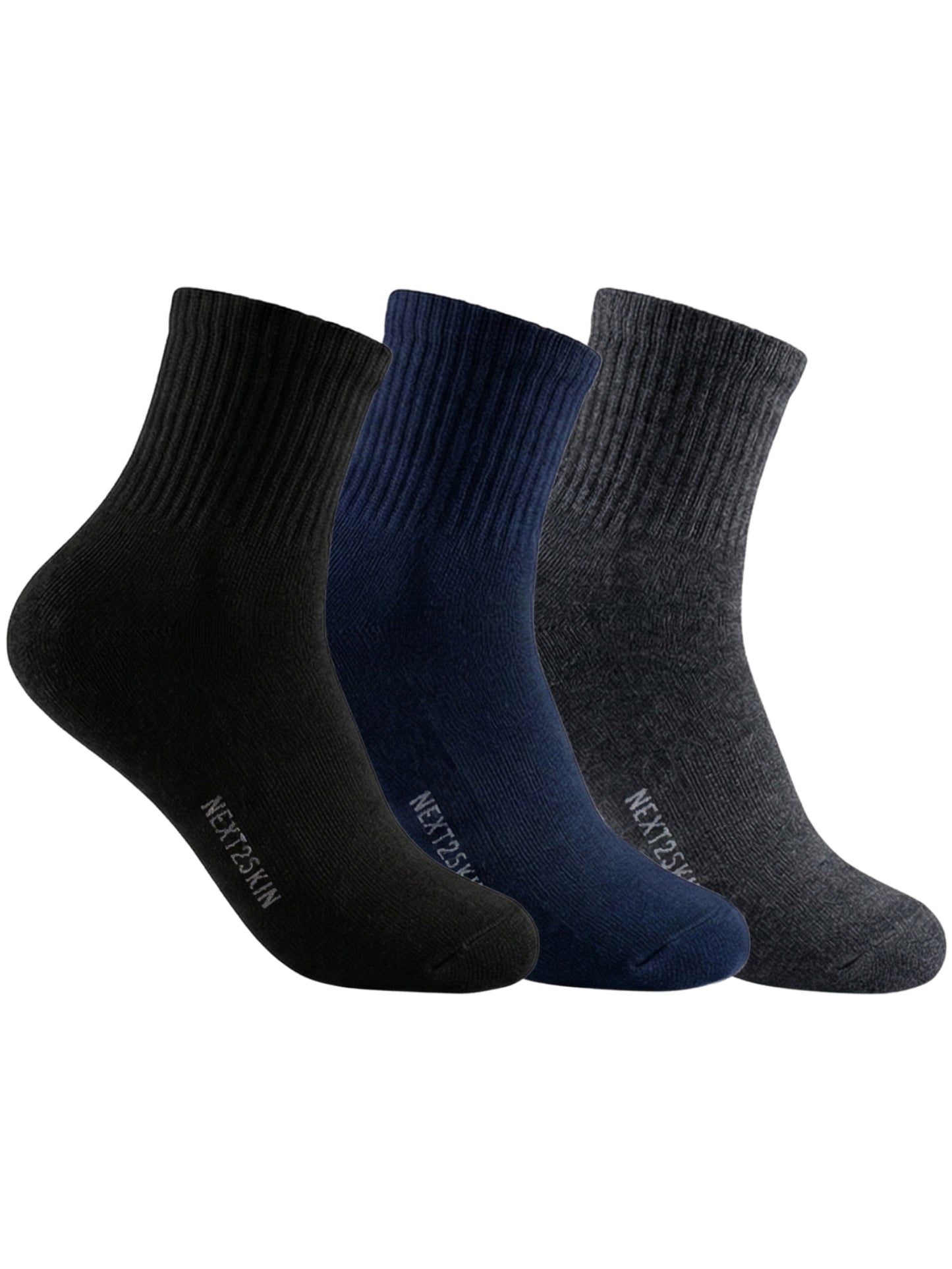 NEXT2SKIN Men Terry Half Ankle Length Breathable Cotton Blend Socks (Multicolor) Pack of 3
