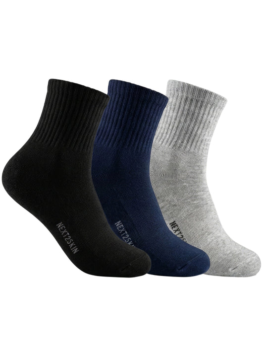 NEXT2SKIN Men Terry Half Ankle Length Breathable Cotton Blend Socks (Multicolor) Pack of 3