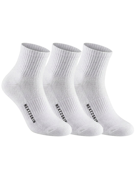 NEXT2SKIN Men Terry Half Ankle Length Breathable Cotton Blend Socks (White) Pack of 3