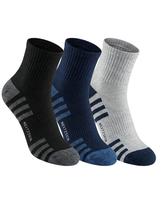 NEXT2SKIN Men Terry Half Ankle Length Breathable Cotton Blend Socks (Multicolor) Pack of 3