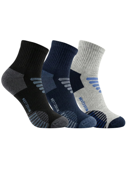 NEXT2SKIN Men Terry Half Ankle Length Breathable Cotton Blend Socks (Multicolor) Pack of 3