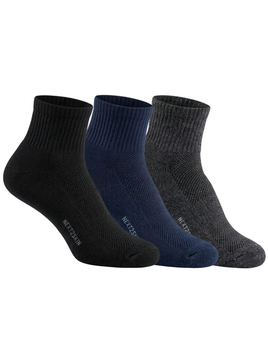 NEXT2SKIN Men Terry Half Ankle Length Breathable Cotton Blend Socks (Multicolor) Pack of 3