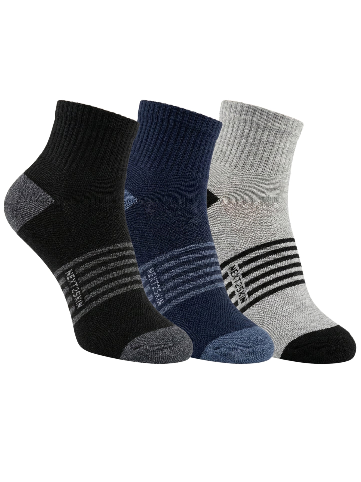 NEXT2SKIN Men Terry Half Ankle Length Breathable Cotton Blend Socks (Multicolor) Pack of 3