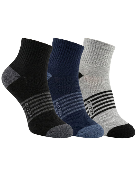NEXT2SKIN Men Terry Half Ankle Length Breathable Cotton Blend Socks (Multicolor) Pack of 3