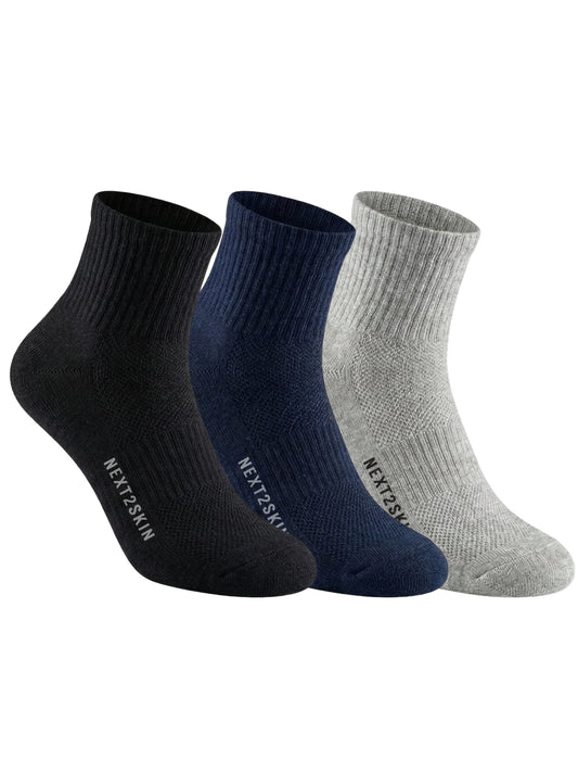 NEXT2SKIN Men Terry Half Ankle Length Breathable Cotton Blend Socks (Multicolor) Pack of 3