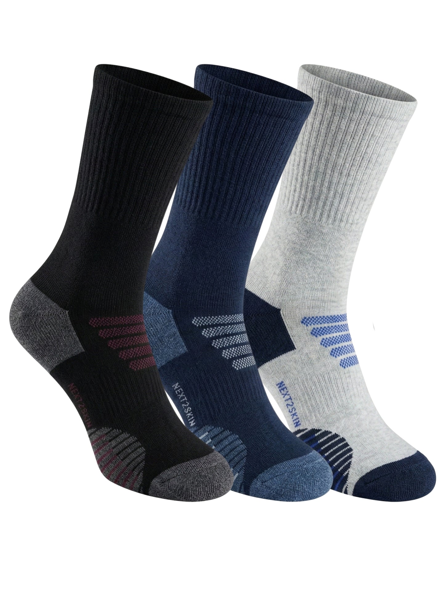 NEXT2SKIN Men Terry Half Crew Length Breathable Cotton Blend Socks (Multicolor) Pack of 3