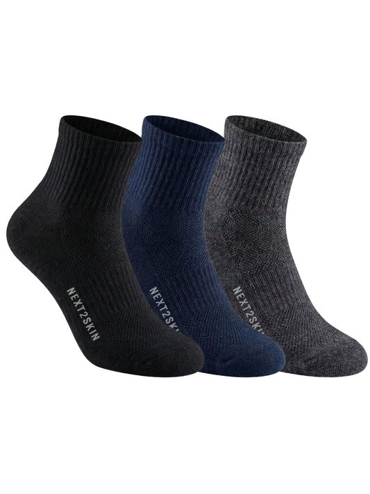 NEXT2SKIN Men Terry Half Ankle Length Breathable Cotton Blend Socks (Multicolor) Pack of 3