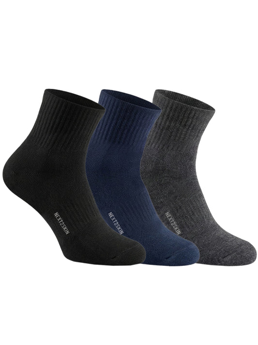 NEXT2SKIN Men Terry Full Ankle Length Breathable Cotton Blend Socks (Multicolor) Pack of 3