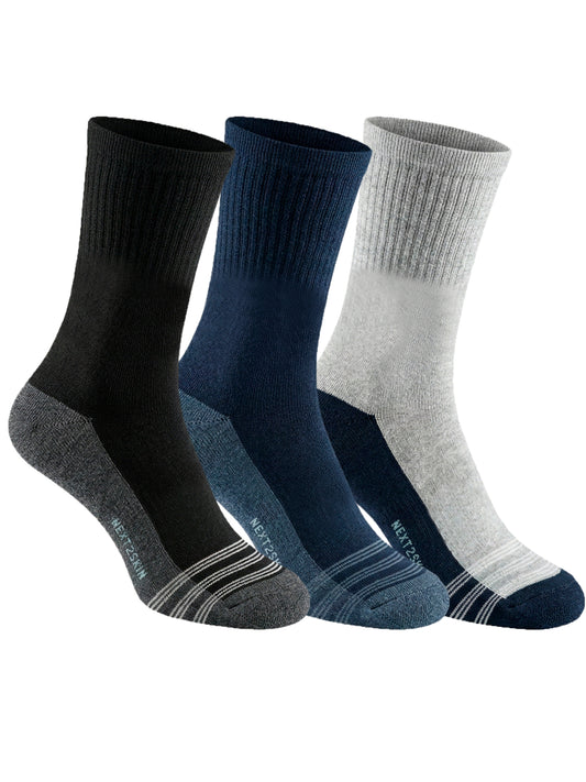 NEXT2SKIN Men Terry Full Crew Length Breathable Cotton Blend Socks (Multicolor) Pack of 3