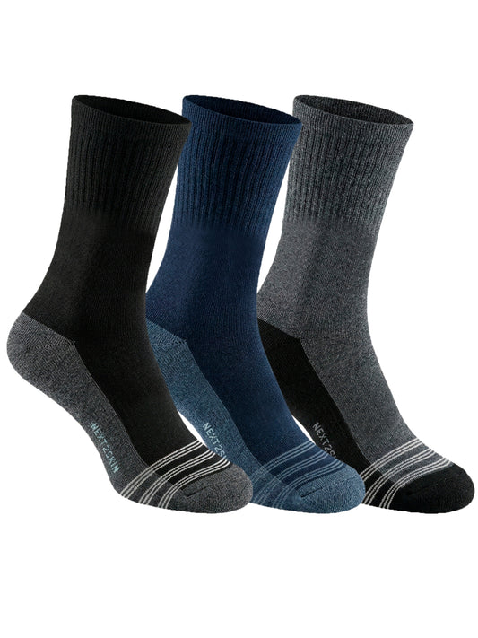 NEXT2SKIN Men Terry Full Crew Length Breathable Cotton Blend Socks (Multicolor) Pack of 3