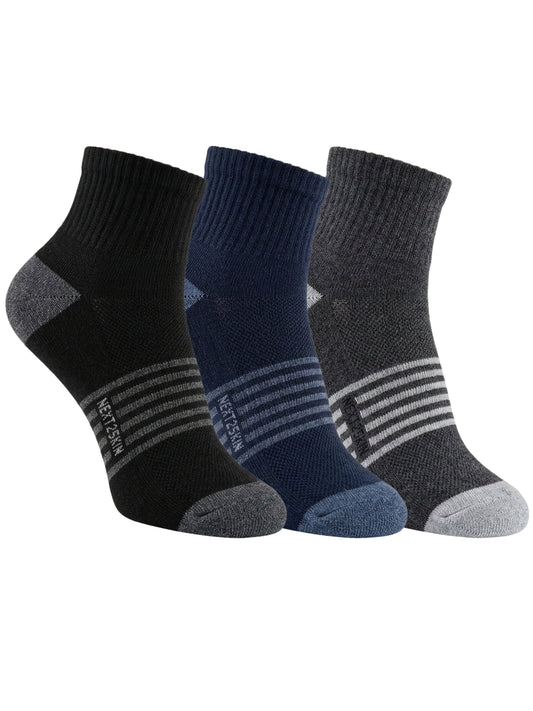 NEXT2SKIN Men Terry Half Ankle Length Breathable Cotton Blend Socks (Multicolor) Pack of 3