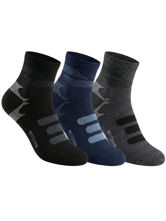 NEXT2SKIN Men Terry Full Ankle Length Breathable Cotton Blend Socks (Multicolor) Pack of 3