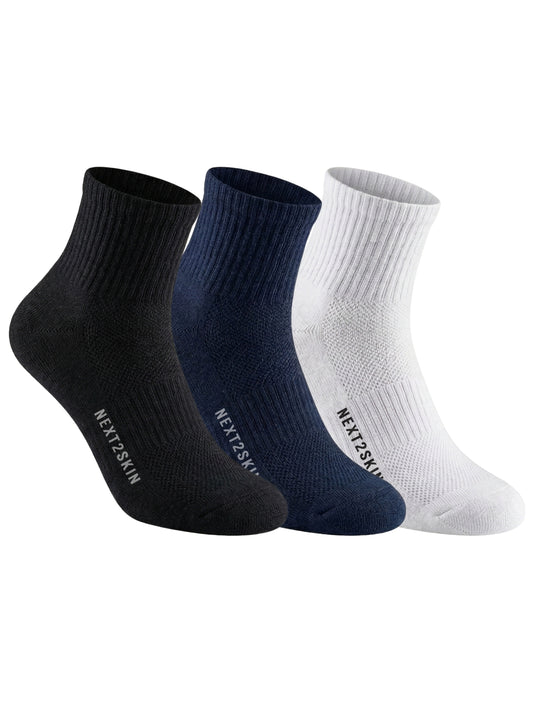 NEXT2SKIN Men Terry Half Ankle Length Breathable Cotton Blend Socks (Multicolor) Pack of 3