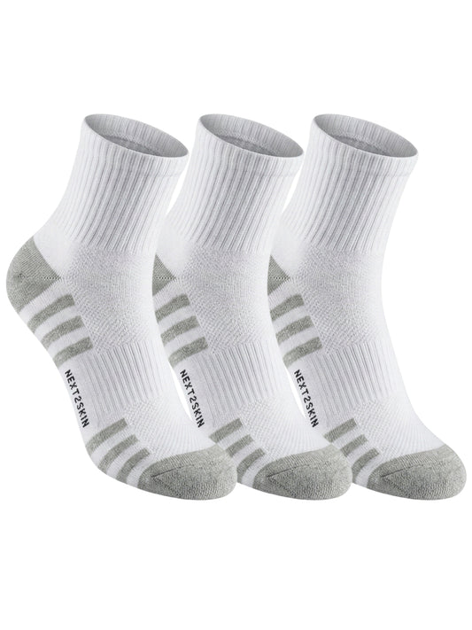 NEXT2SKIN Men Terry Half Ankle Length Breathable Cotton Blend Socks (White) Pack of 3