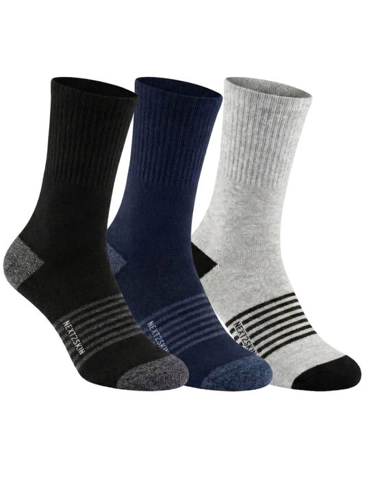 NEXT2SKIN Men Terry Half Crew Length Breathable Cotton Blend Socks (Multicolor) Pack of 3