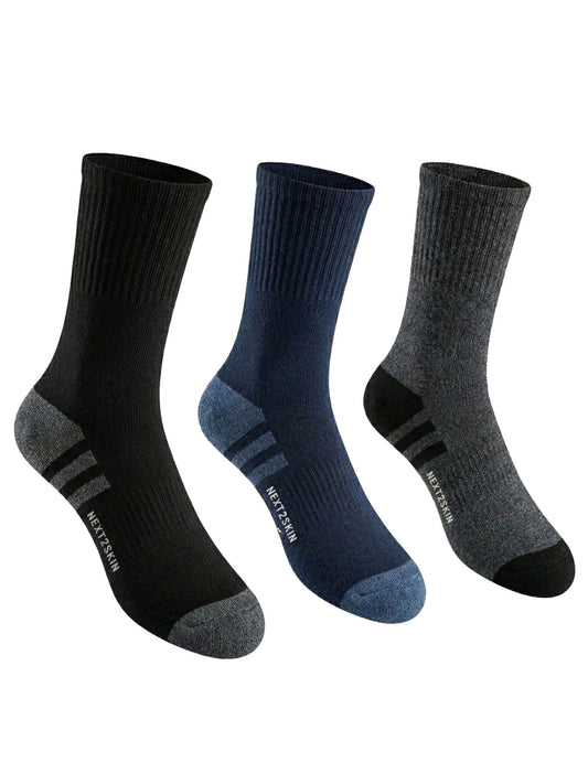 NEXT2SKIN Men Terry Full Crew Length Breathable Cotton Blend Socks (Multicolor) Pack of 3