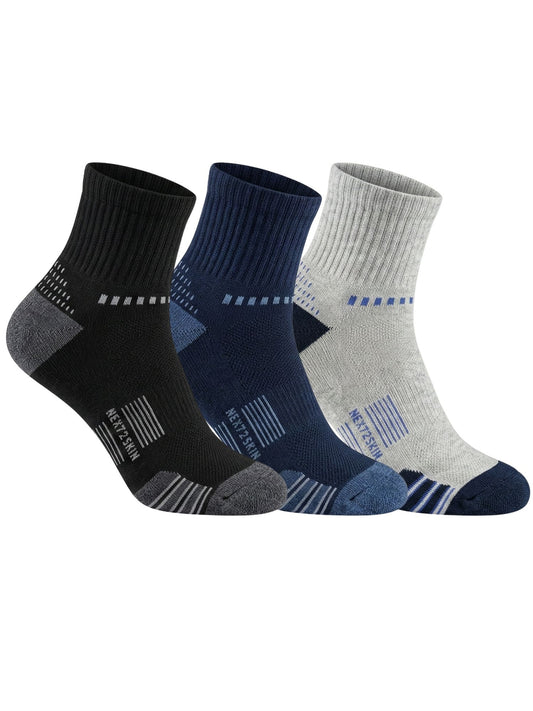 NEXT2SKIN Men Terry Half Ankle Length Breathable Cotton Blend Socks (Multicolor) Pack of 3