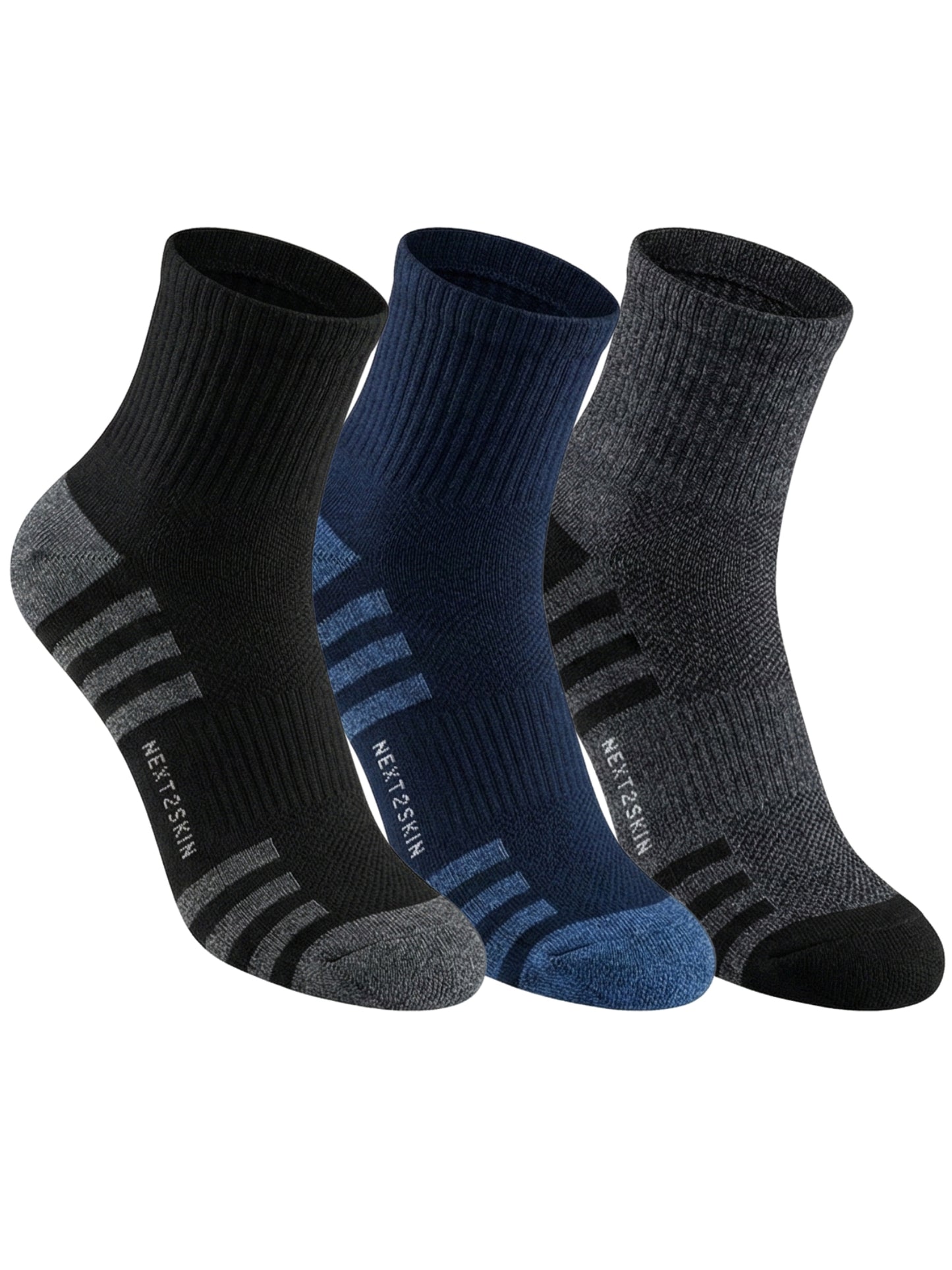 NEXT2SKIN Men Terry Half Ankle Length Breathable Cotton Blend Socks (Multicolor) Pack of 3
