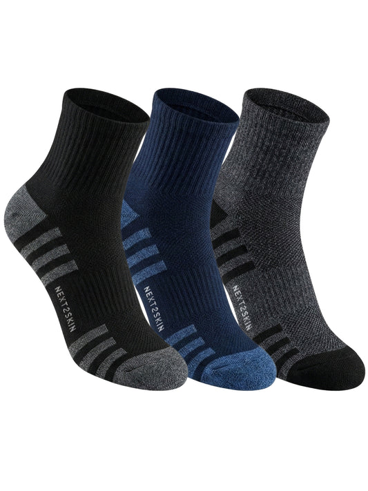 NEXT2SKIN Men Terry Half Ankle Length Breathable Cotton Blend Socks (Multicolor) Pack of 3