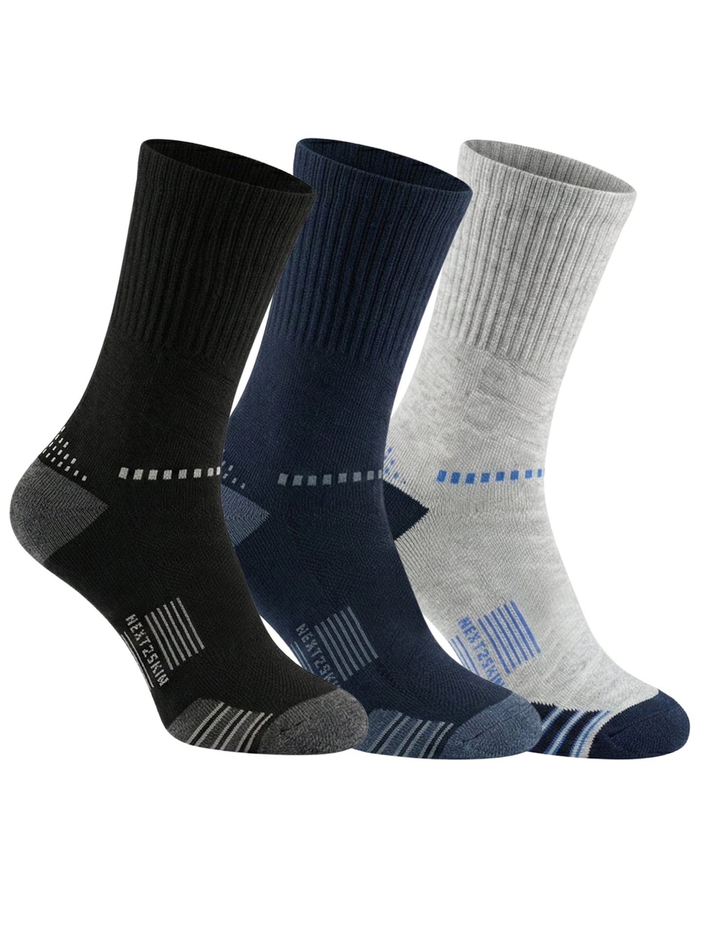 NEXT2SKIN Men Terry Half Crew Length Breathable Cotton Blend Socks (Multicolor) Pack of 3