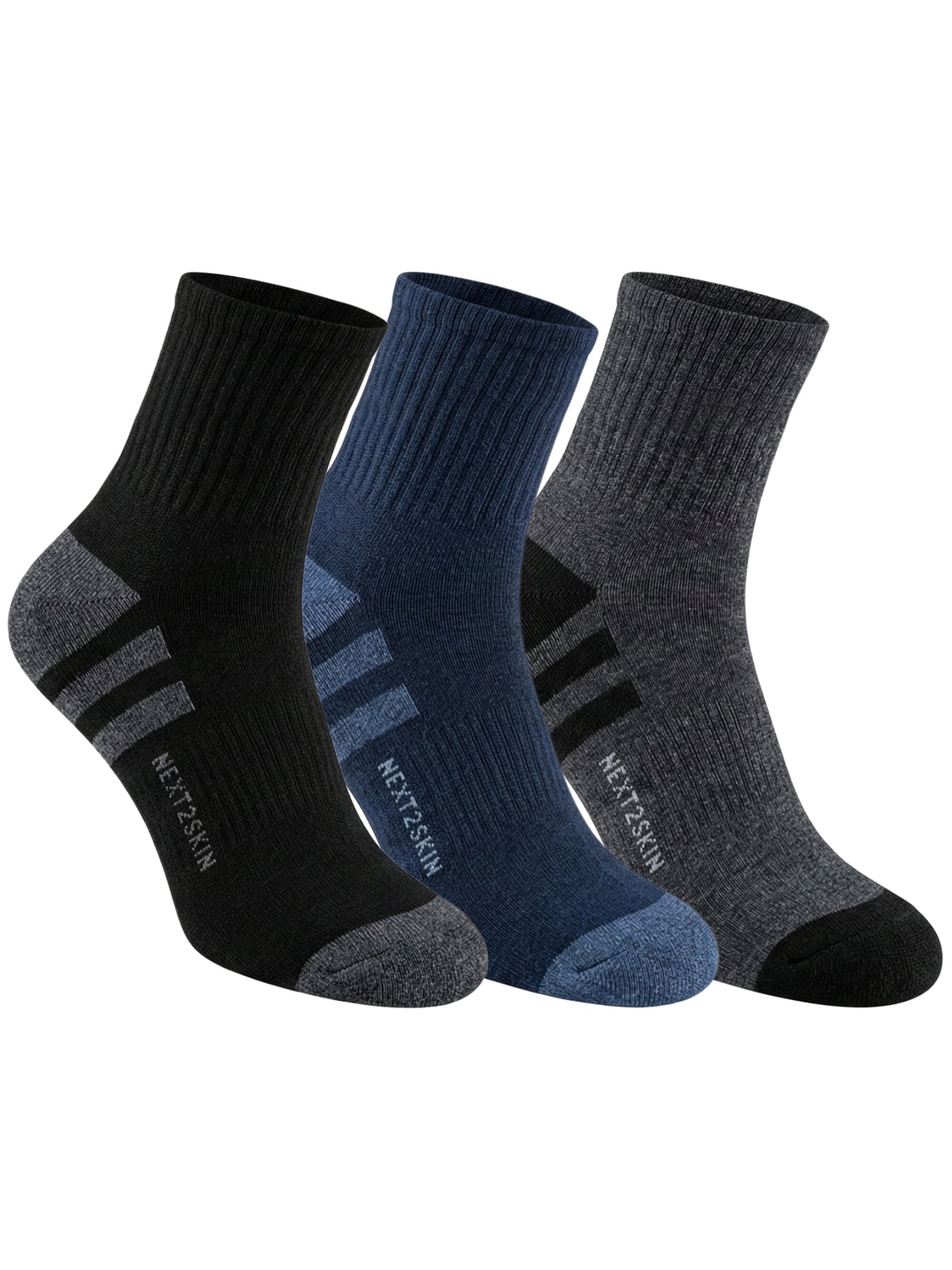 NEXT2SKIN Men Terry Full Ankle Length Breathable Cotton Blend Socks (Multicolor) Pack of 3