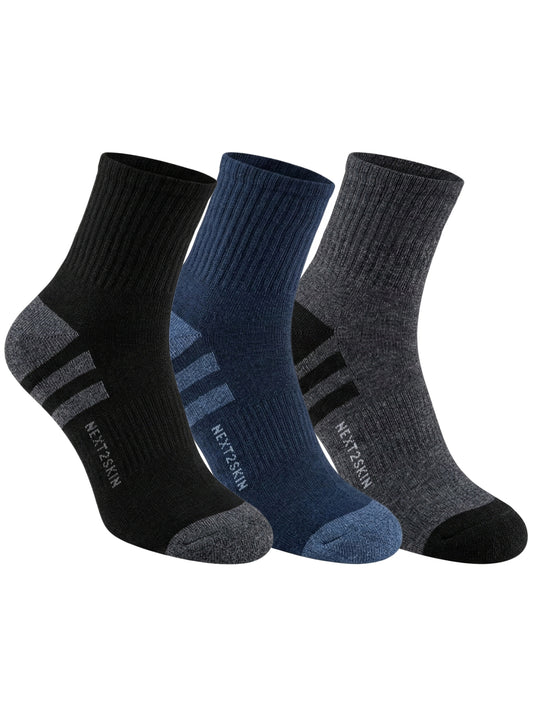 NEXT2SKIN Men Terry Full Ankle Length Breathable Cotton Blend Socks (Multicolor) Pack of 3