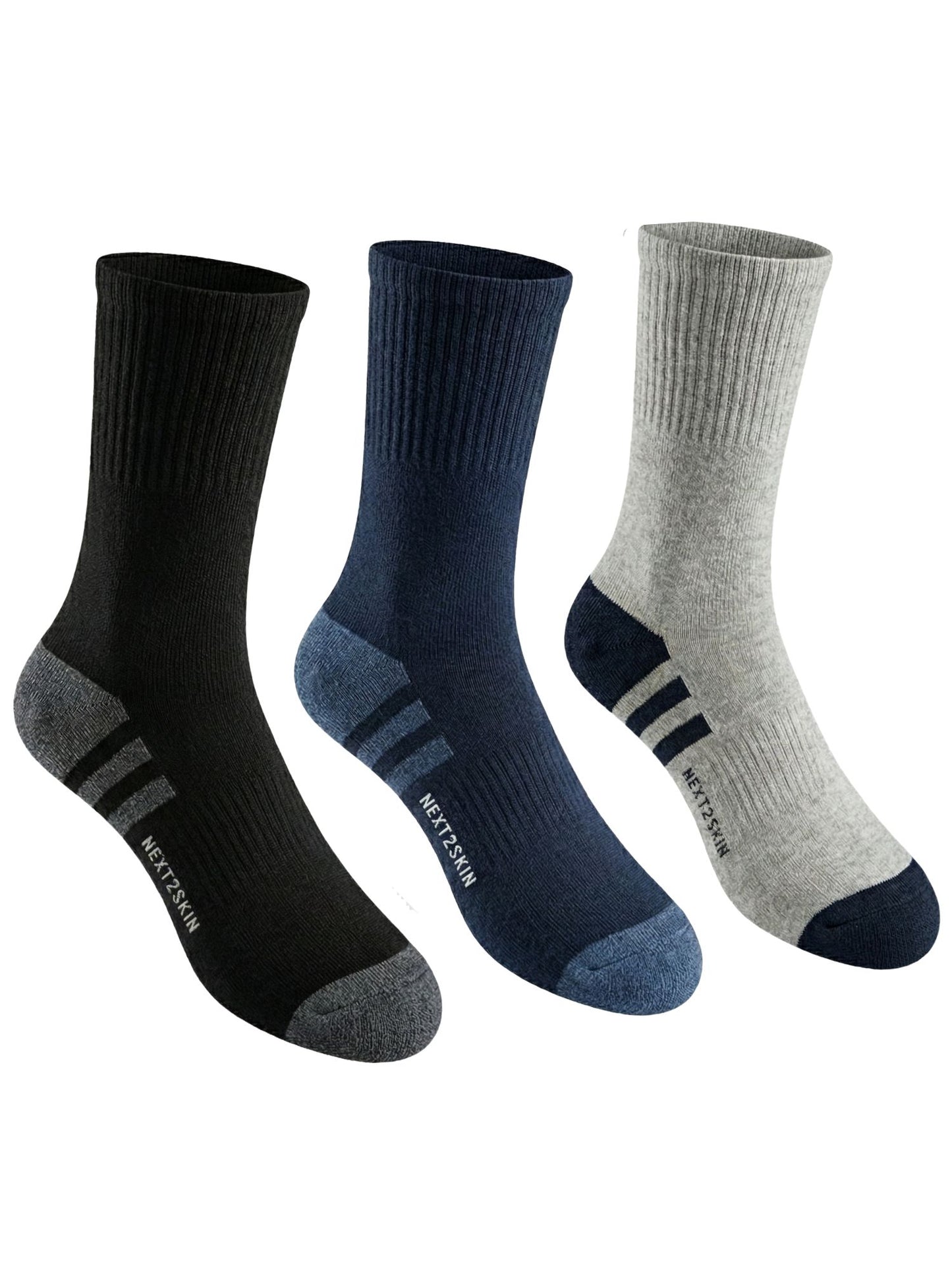 NEXT2SKIN Men Terry Full Crew Length Breathable Cotton Blend Socks (Multicolor) Pack of 3