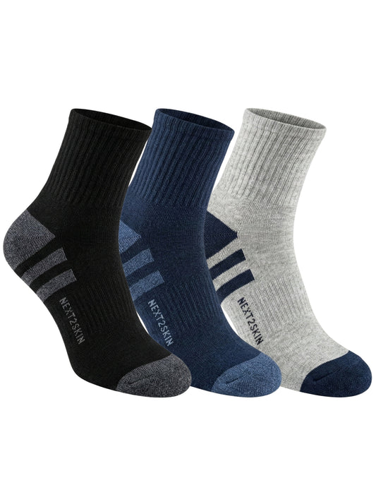 NEXT2SKIN Men Terry Full Ankle Length Breathable Cotton Blend Socks (Multicolor) Pack of 3