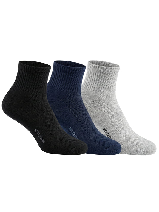NEXT2SKIN Men Terry Half Ankle Length Breathable Cotton Blend Socks (Multicolor) Pack of 3
