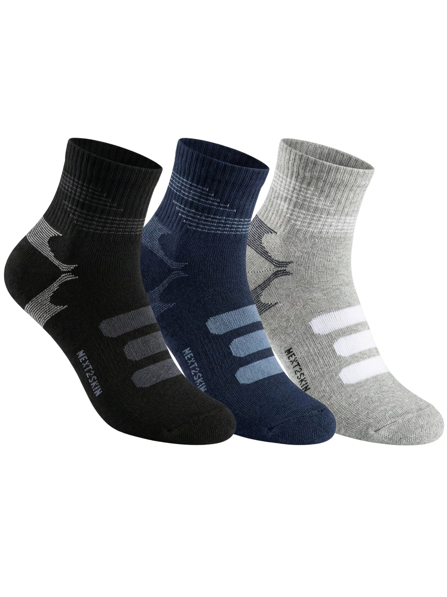 NEXT2SKIN Men Terry Full Ankle Length Breathable Cotton Blend Socks (Multicolor) Pack of 3